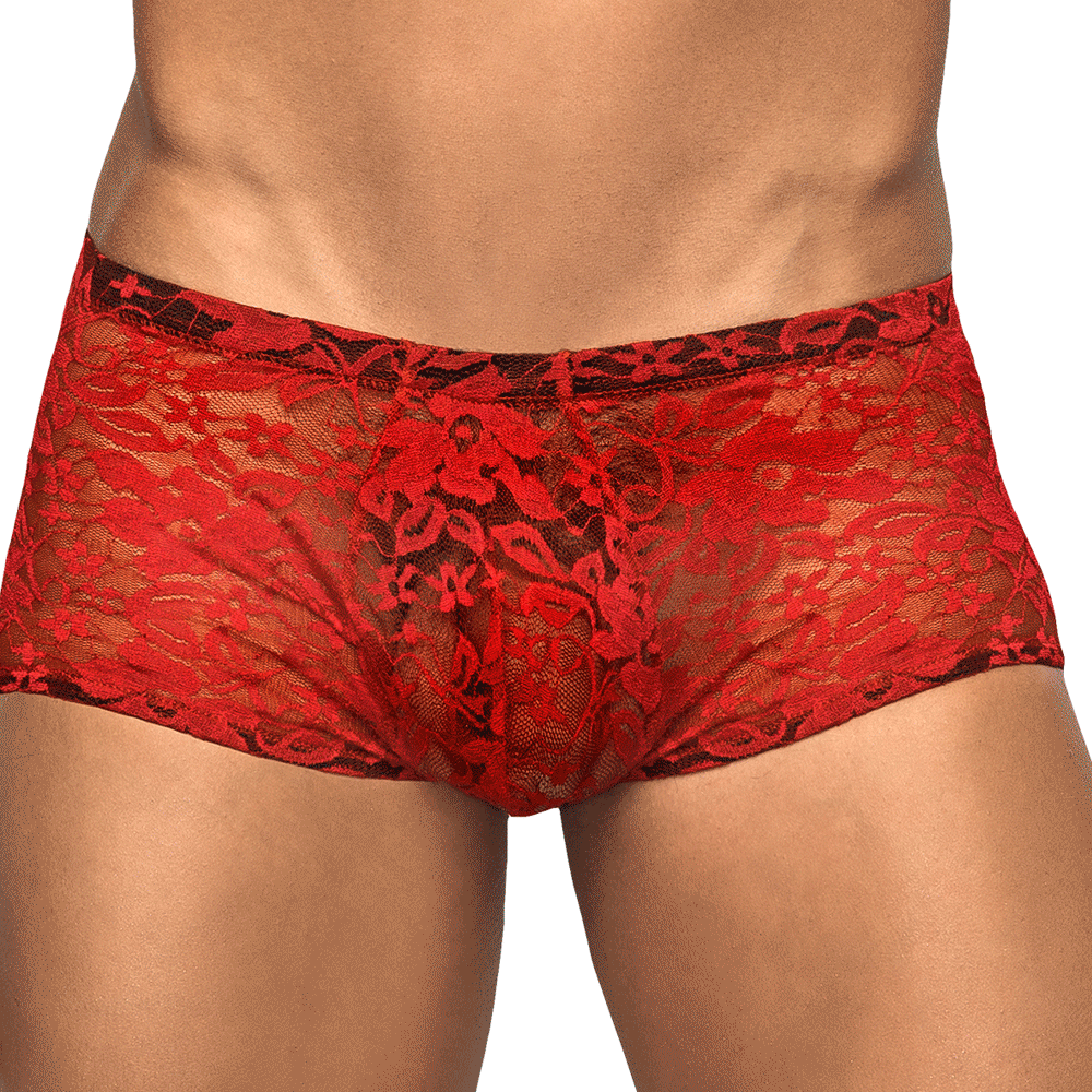 Male Power Stretch Lace Mini Short